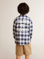 Boys' blue and white checked shirt with print on the back - Image 4