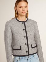 Women's grey wool and silk jacket with black suede trim - Image 5