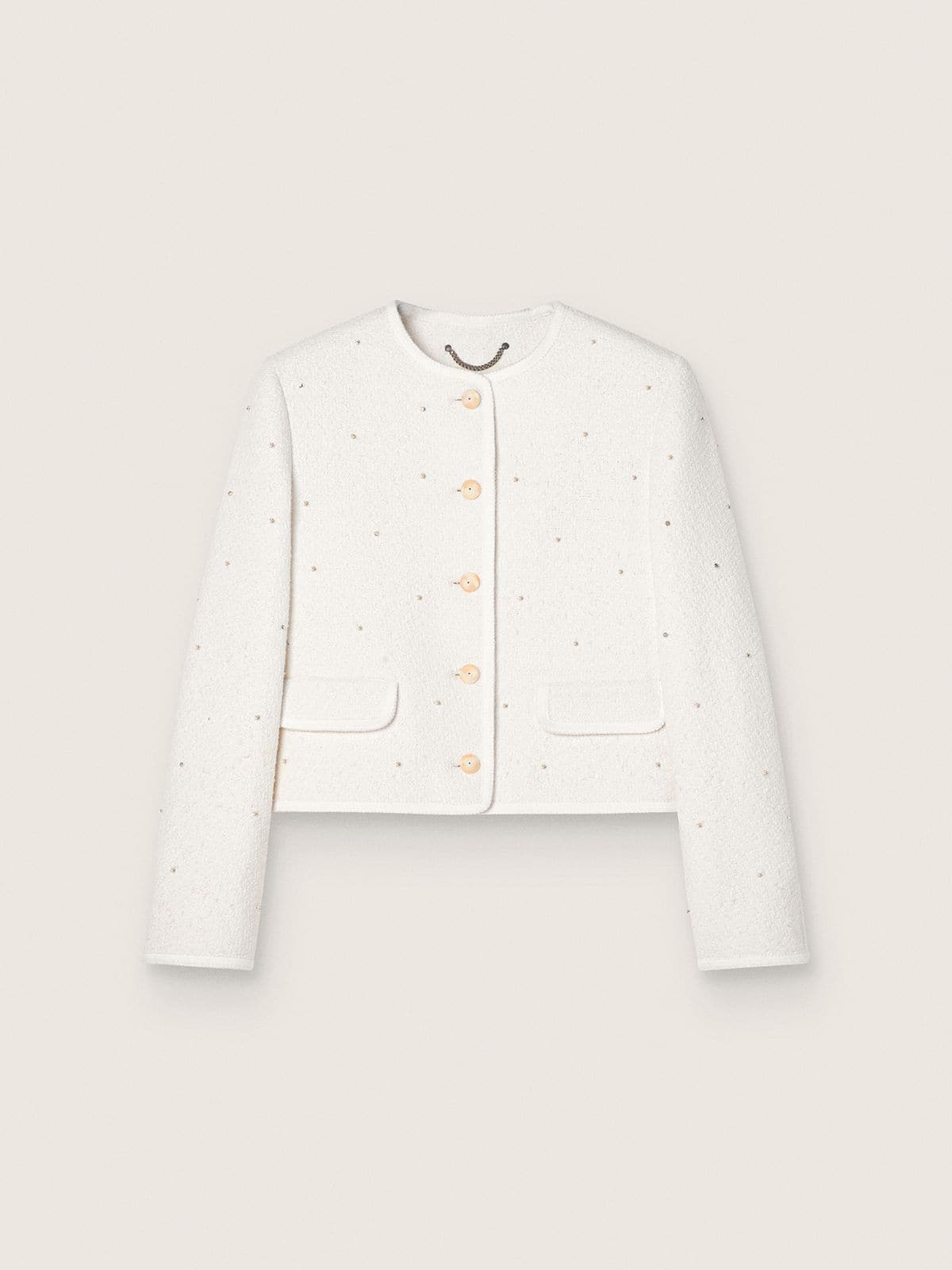 3fd4ab8f2108d06f8ed33c36e11ee9ddf2ea8945f6a4971d91d10958f29c4c5c Women's boxy jacket in boucl�� cotton with all-over beads - Image 1