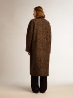 Women's single-breasted cocoon coat in wool with jacquard motif - Image 4