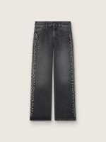 Girls' bootcut jeans in gray cotton with studs