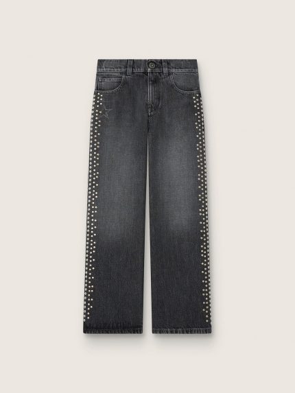 Girls' bootcut jeans in gray cotton with studs