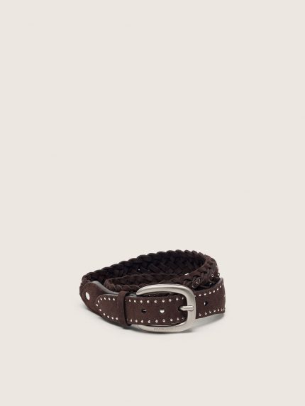 Houston belt in woven mahogany suede with silver micro-studs