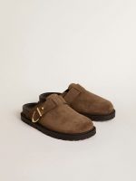 Women's Lucy Sabot in dove-gray suede with gold metal buckle - Image 2