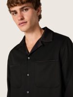 Men's shirt in black wool twill with black satin details - Image 4