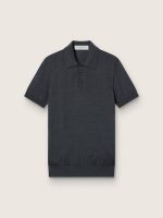 Men's short-sleeved polo shirt in gray merino wool
