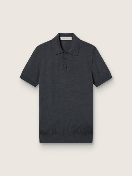 Men's short-sleeved polo shirt in gray merino wool