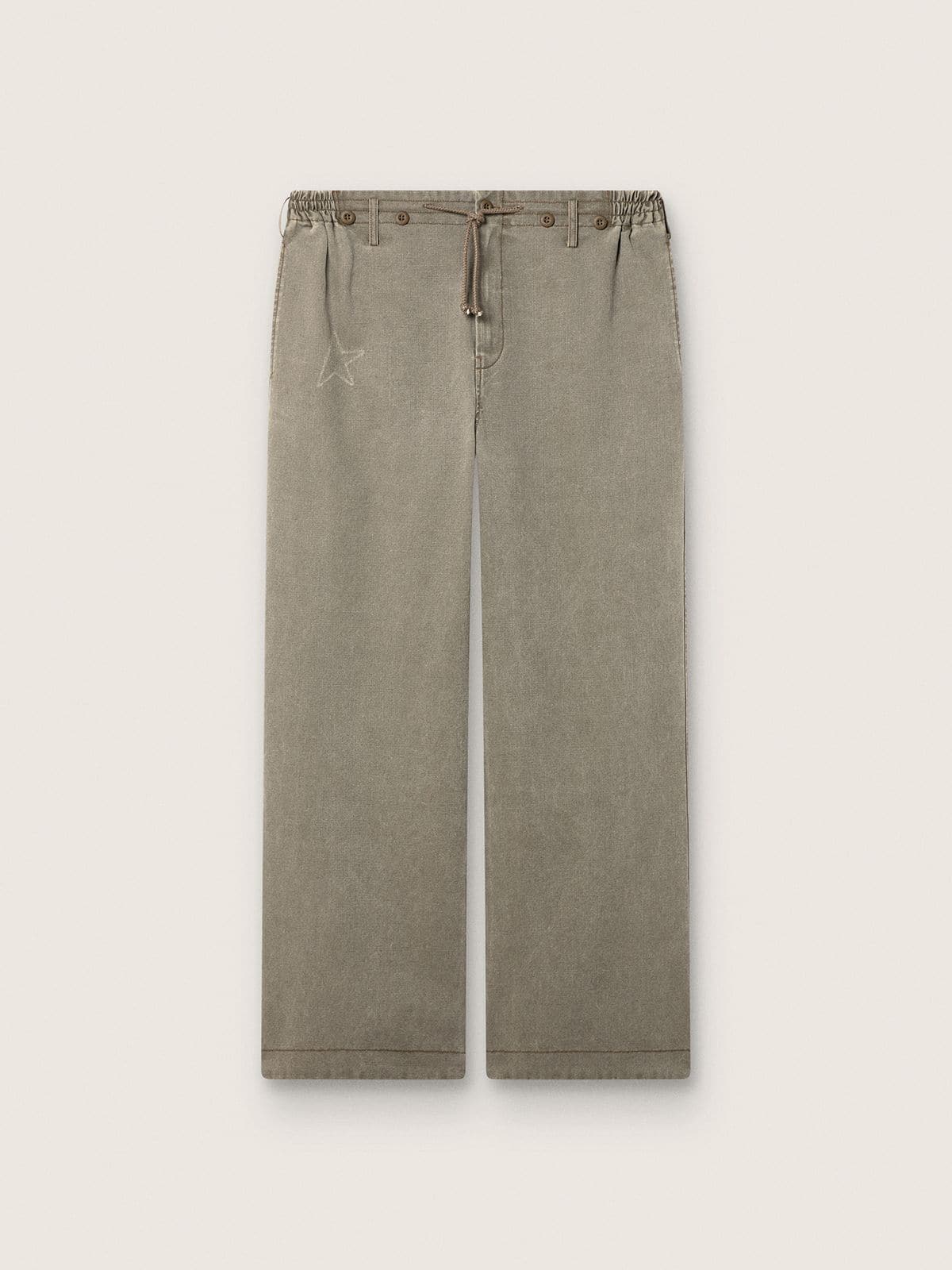 4187a4ba8b31a7968b08f72fde270d5ca885abe89002b28813d7f0d503bd6522 Unisex pants in gray denim with drawstring and star - Image 1