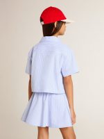 Girls' cropped shirt in striped light blue cotton - Image 4