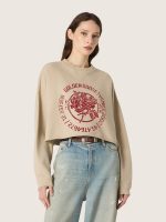 Women's cropped sweatshirt in beige cotton with print - Image 5