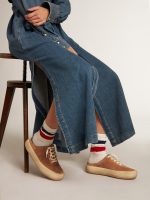 Women's Space-Star Sabot in tobacco-colored suede with perforated star - Image 3