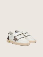 Young Ball Star in white leather with dove-gray glitter star and brown glitter inserts - Image 2