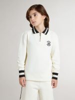 Kids white cotton polo sweatshirt with embroidery on the chest and print on the back - Image 2