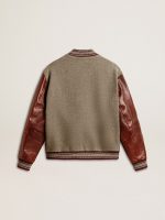 Bomber jacket in gray melange wool with leather sleeves - Image 2