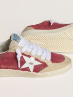 Women's Ball Star in red suede with white crackle suede star and platinum leather heel tab - Image 3