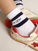 Ribbed socks with navy-blue stripes and logo - Image 3