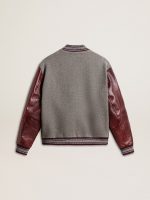 Bomber jacket in gray melange wool with leather sleeves - Image 7