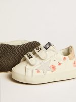 Baby School in nappa leather with pink rose motif and white suede star - Image 3