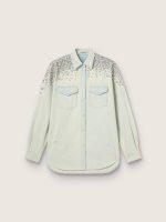 Women's bleached boyfriend shirt with cabochon crystals