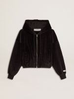 Women's black cotton-blend hoodie with zip
