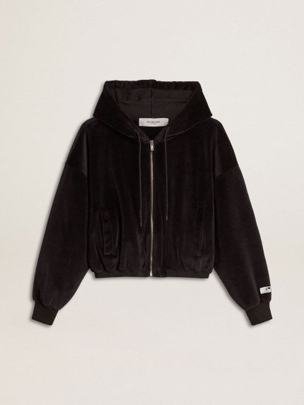 Women's black cotton-blend hoodie with zip