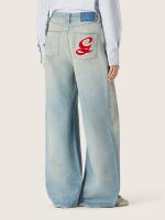 Women's jeans in light blue denim with Golden embroidered logo - Image 6