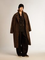 Women's single-breasted cocoon coat in wool with jacquard motif - Image 3