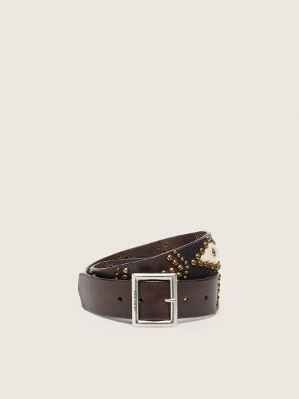 Women's Sierra belt in mahogany leather with decorative studs