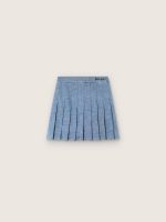 Journey girls' pleated miniskirt in light blue cotton chambray with embroidered logo