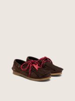 Young Cruise loafers in brown suede with tone-on-tone suede fringing and red laces - Image 2
