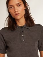 Women's polo shirt in anthracite merino wool - Image 2