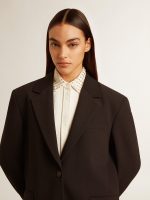 Women's dark blue wool-blend blazer jacket - Image 6