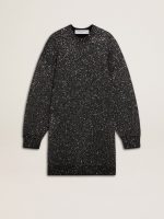 Women's black crew neck dress with all-over silver sequins