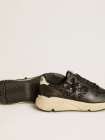 Women's Running Sole in black glitter with leather star and nubuck heel tab - Image 3