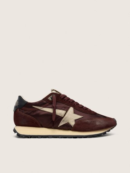 Women's Marathon with brown satin upper and platinum leather star