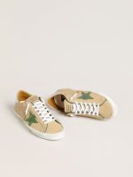 Super-Star LTD in beige leather with green suede star and silver foiled leather heel tab - Image 2
