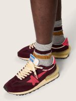 Men's Marathon in burgundy mesh and suede with printed pink star - Image 3