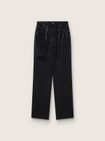 Women's cotton denim pants with shaded-effect crystal decoration