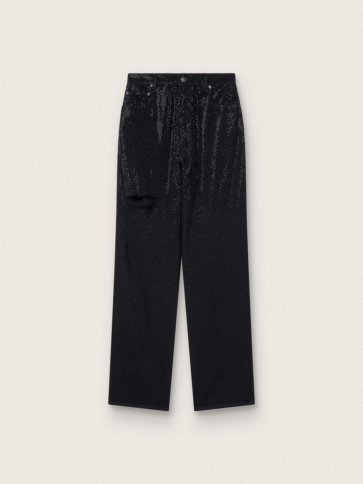 47348231409fe76c99737f9bcce5b45a59c851cd968e2110f9239d0099fea254 Women's cotton denim pants with shaded-effect crystal decoration - Image 1
