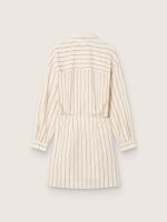 Women's ecru cotton shirt dress with beige and brown stripes - Image 2