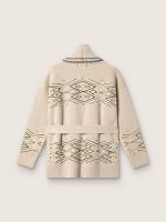 Women's belted cardigan in beige wool blend with contrast embroidery - Image 2