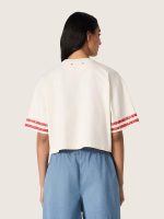 Women's cropped T-shirt in white cotton with print and embroidery - Image 6