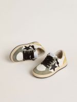 Junior Ball Star in white nappa with dark green suede inserts and black star - Image 2