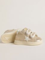 Junior June in sand-colored metallic suede with white leather star and heel tab - Image 3