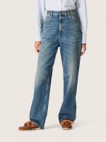 Golden women's boyfriend jeans in stone-washed light blue denim - Image 5