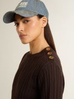 Women's crew-neck sweater in wool blend with gold buttons - Image 5