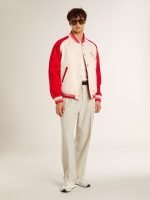 Bomber jacket in worn white and red with embroidery - Image 3