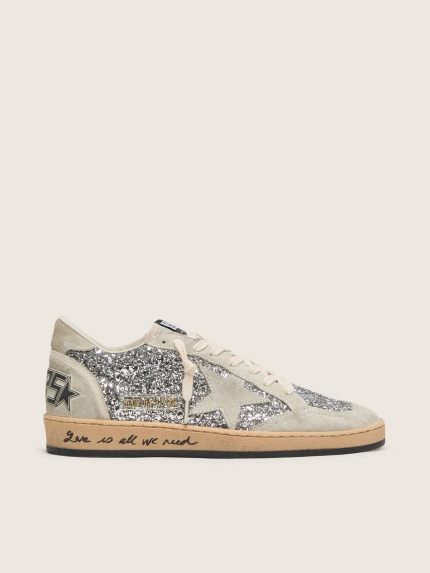 Women's Ball Star in silver glitter with ice-gray suede inserts