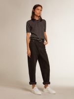 Women's polo shirt in anthracite merino wool - Image 3