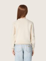 Golden girls' sweater in white cotton yarn with mascot embroidery - Image 6